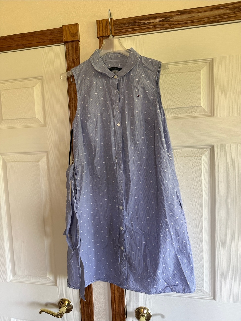 Tommy Hilfiger Light Blue Sleeveless Polka Dot Shirt Dress